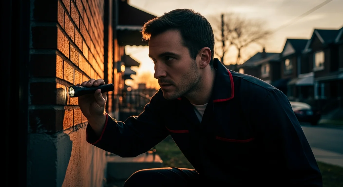 Apex Pest Control technician inspecting a Toronto property exterior